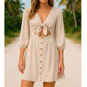 Faithful The Brand SZ 4 Trinidad Dress With Waist Cutout Pink Rae Floral